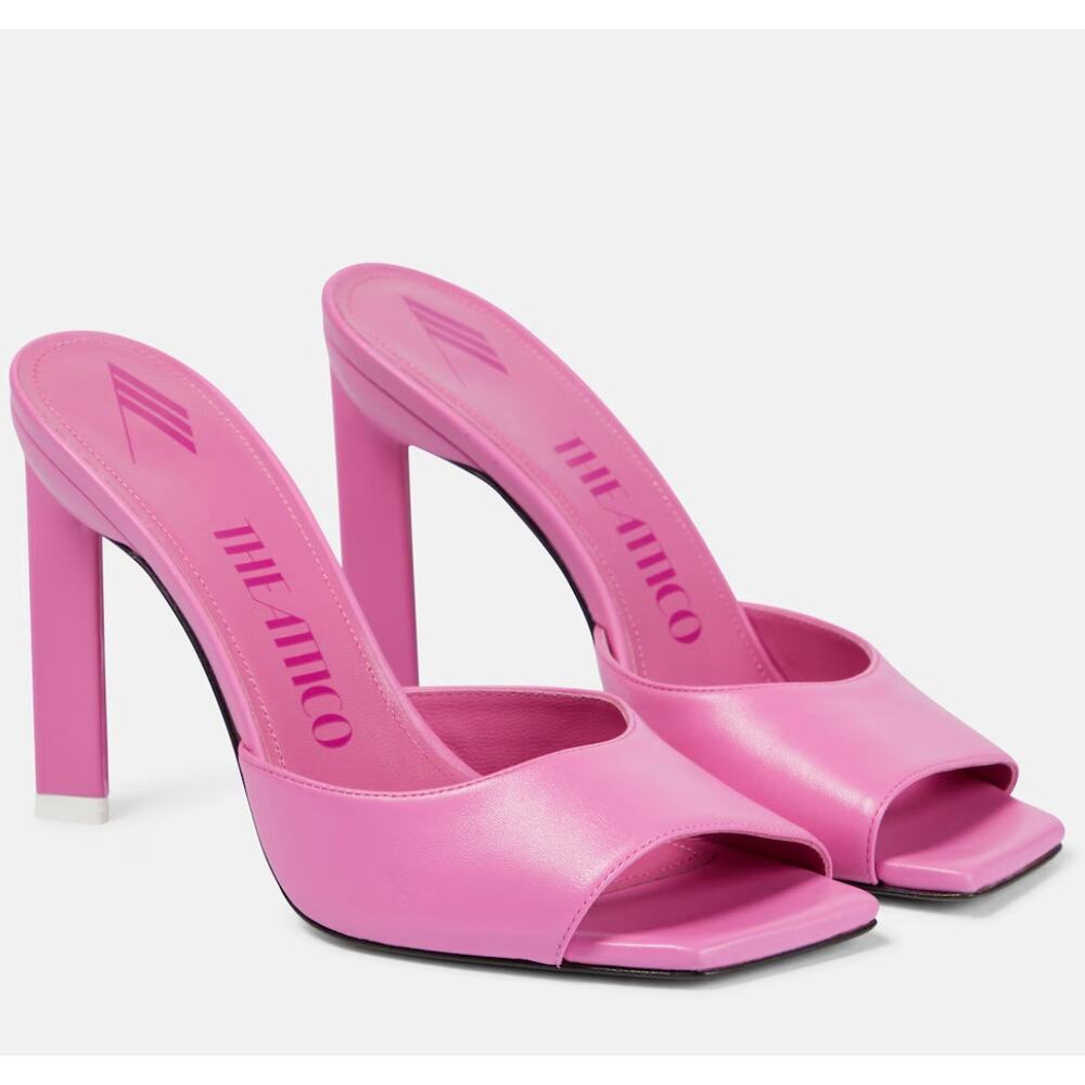The Attico Kaia Leather Pink Mules Heels Size 41